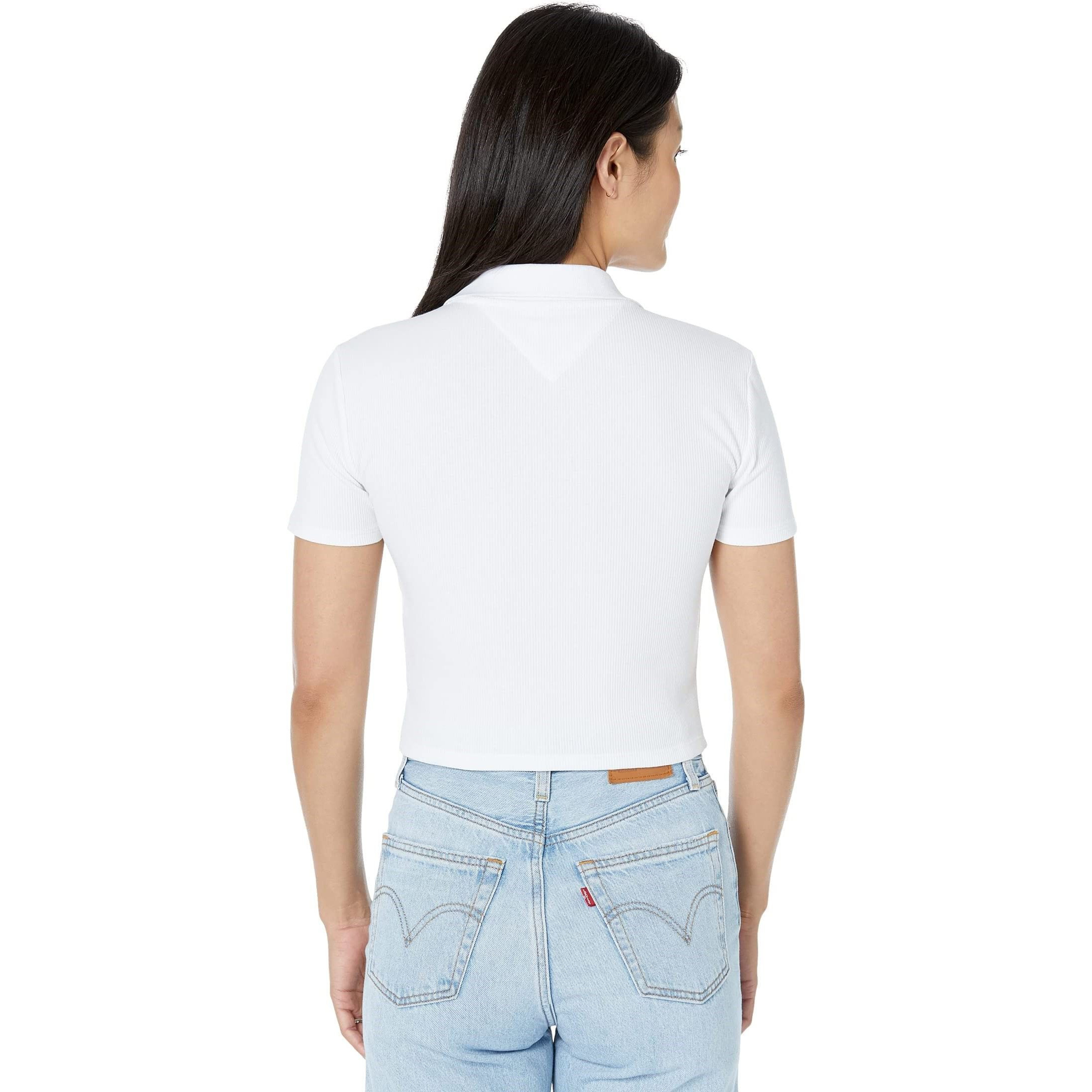 TOMMY HILFIGER TOMMY JEANS RIBBED CROP TOP POLO SHIRT