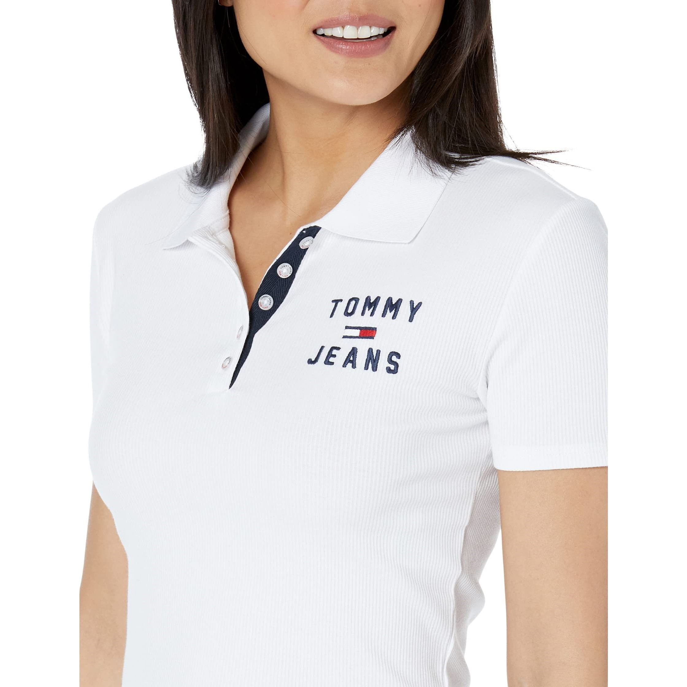 TOMMY HILFIGER TOMMY JEANS RIBBED CROP TOP POLO SHIRT
